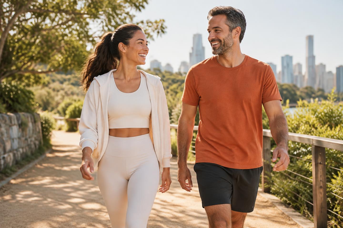 Adults walking outdoors as part of an active balanced lifestyle